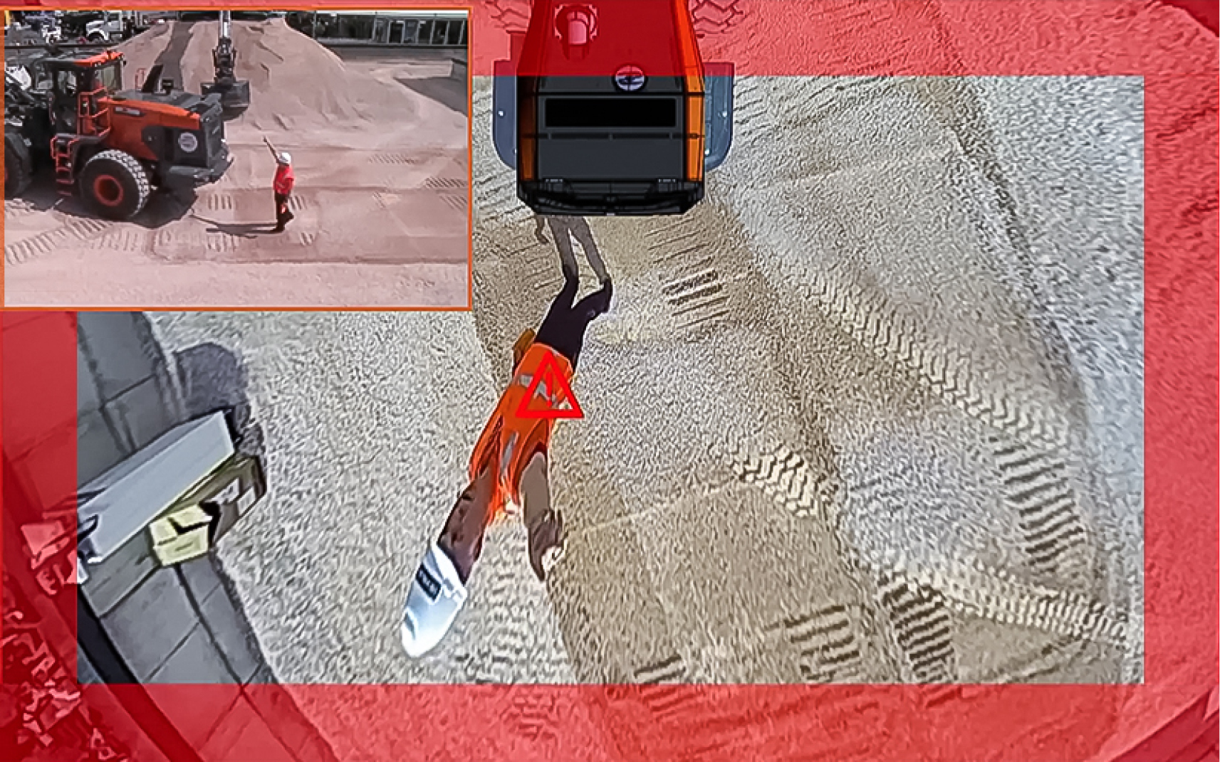 The wheel loader operator demonstrates the object detection system.